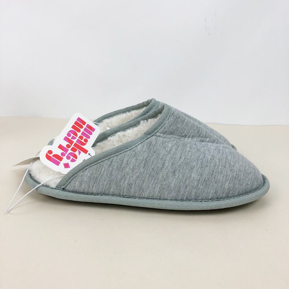 Nordstrom Womens Slippers Small Gray Sherpa Lining Round Toe Casual Slip-On NWT